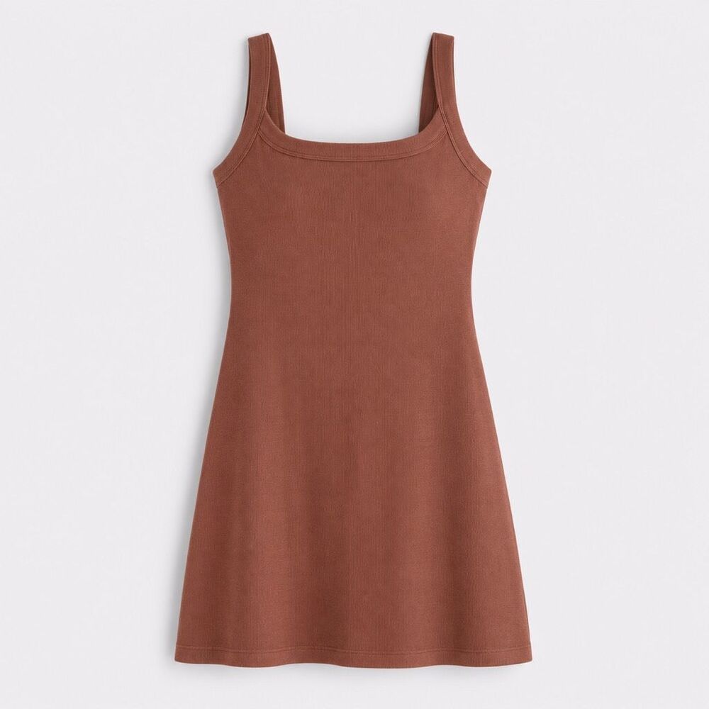 Brown Ribbed Scoop Neck A-Line Mini Dress NWT